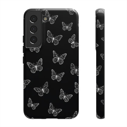 White Butterfly Pattern Phone Case – Dark Aesthetic Monochrome Tough Cover