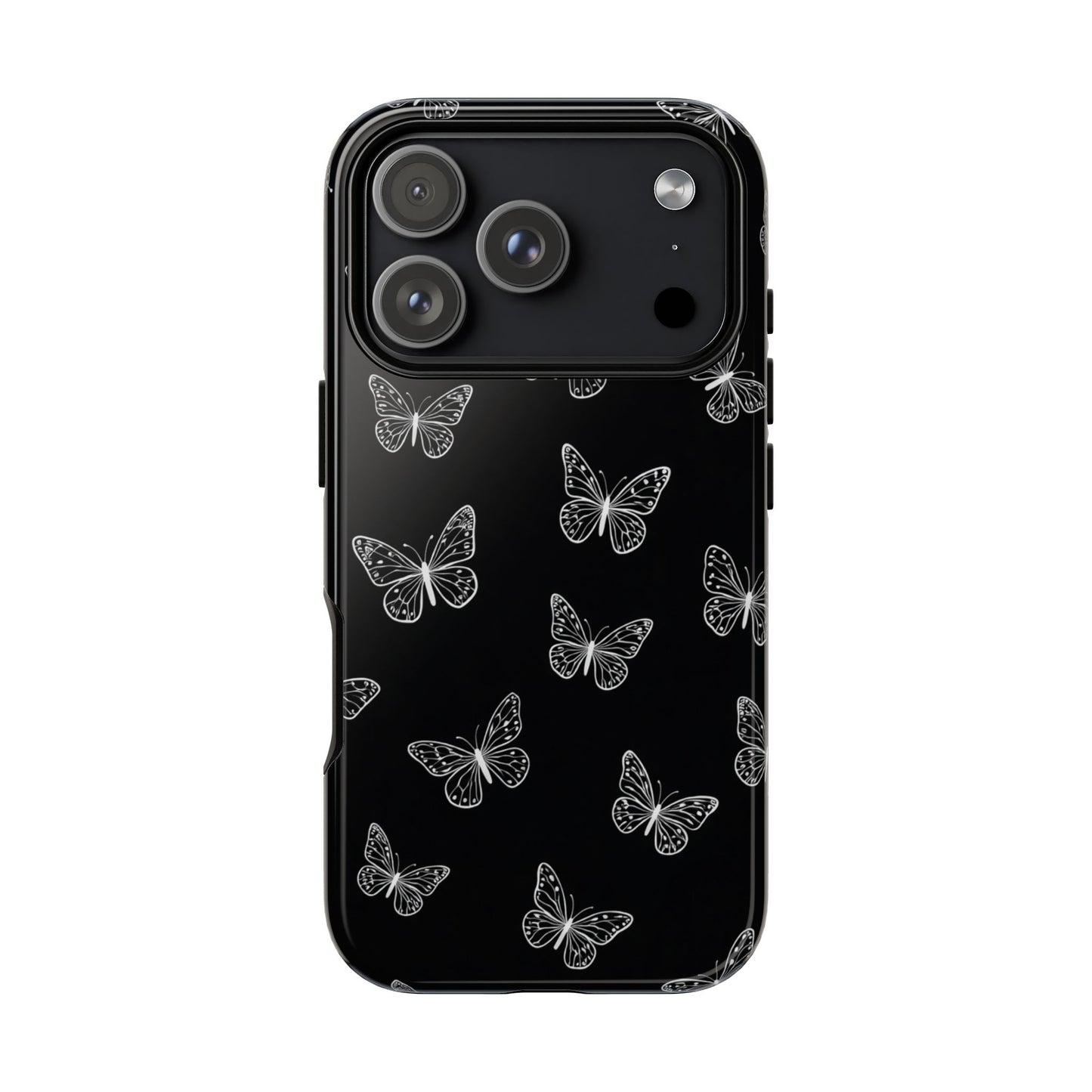 White Butterfly Pattern Phone Case – Dark Aesthetic Monochrome Tough Cover