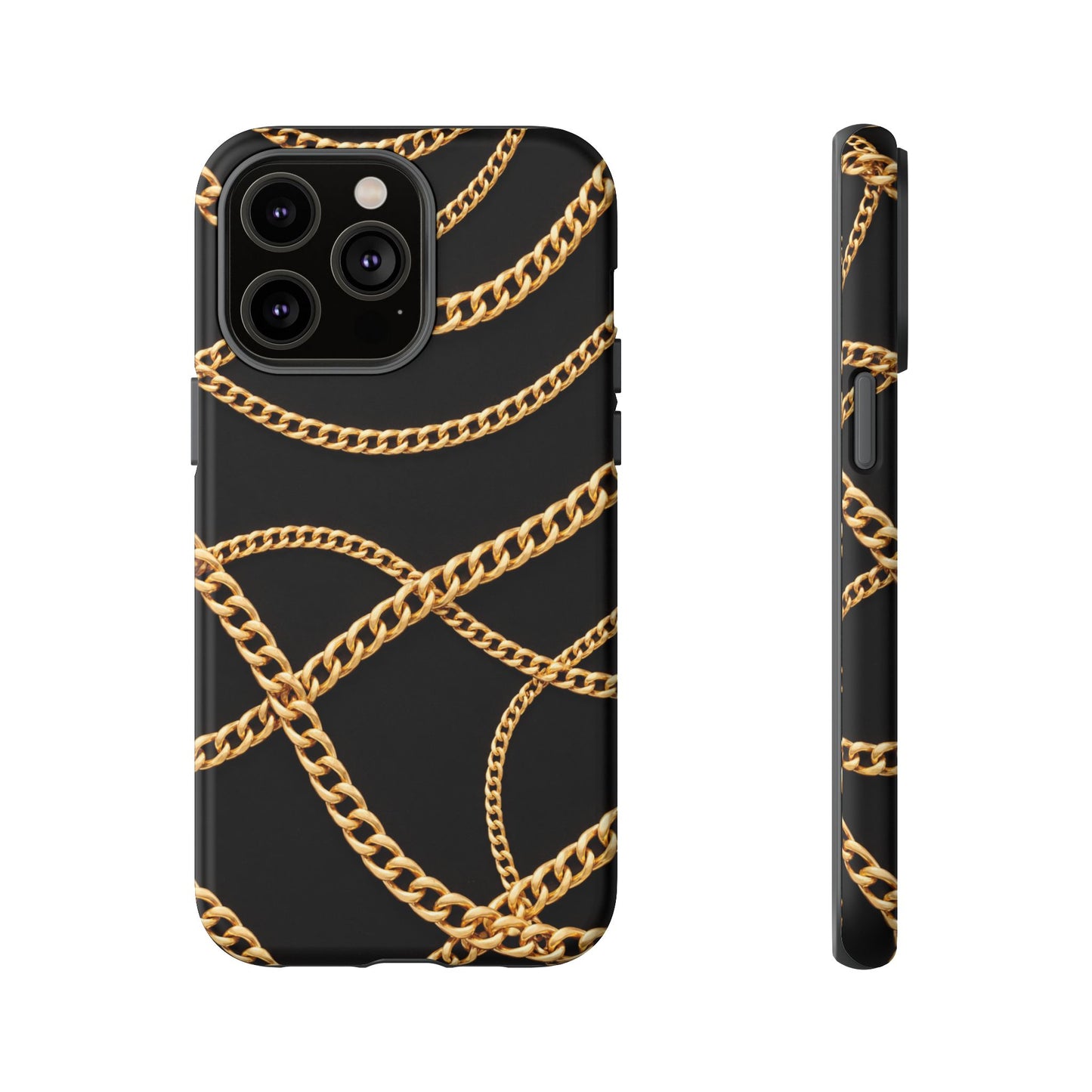 Luxury Gold Chain Phone Case – Black Designer Style Tough Protective Cover for Iphone, Samsung Galaxy and Pixel