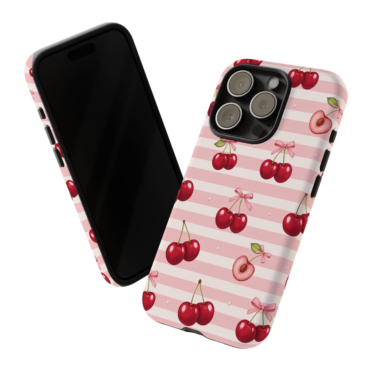 Coquette Cherry Bow Phone Case | Cute Pink Aesthetic Cherry Pattern Tough Case for iPhone & Samsung