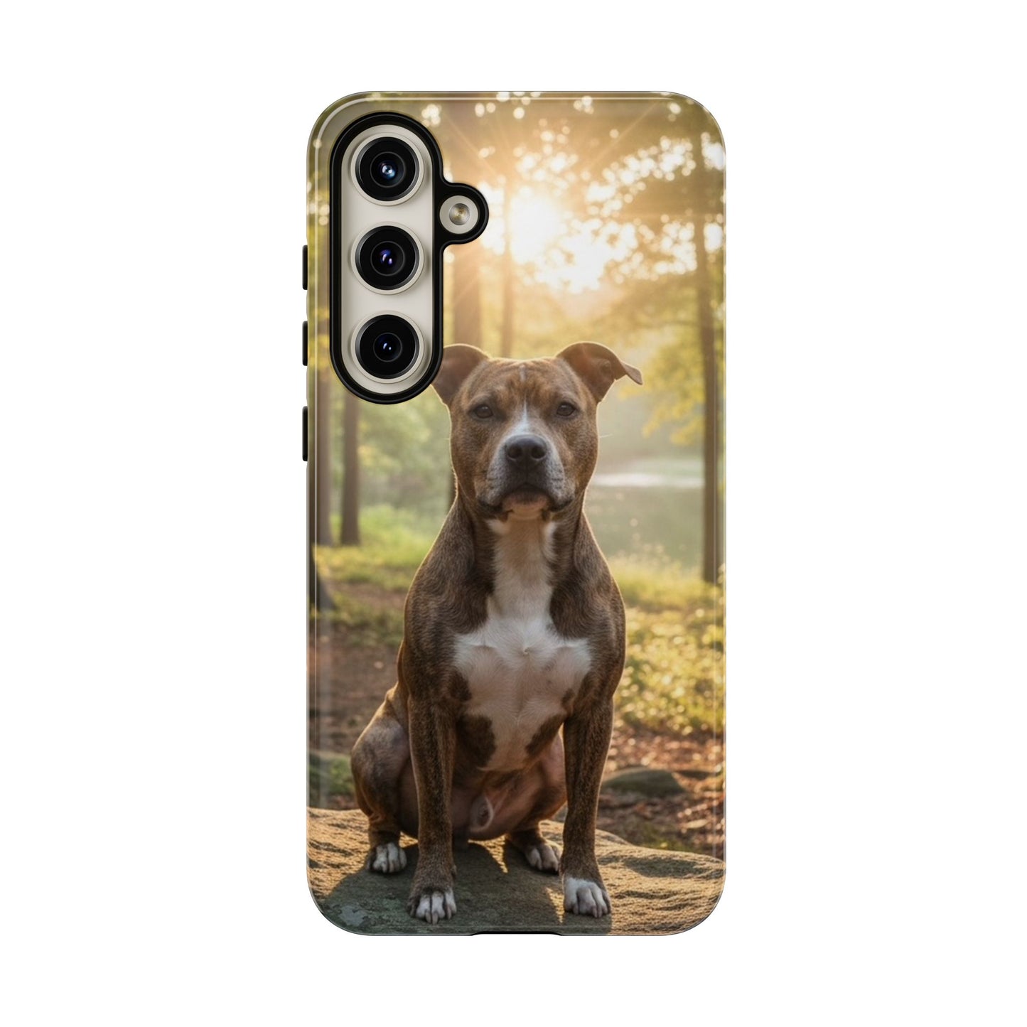 Pitbull Portrait Phone Case | Dog Lover Tough Case, Sunset Forest