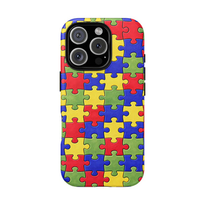 Colorful Puzzle Phone Case, Autism Awareness Jigsaw Design, Tough Protective Case, iPhone & Samsung Case, Vibrant Puzzle Pattern
