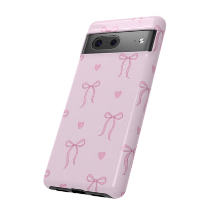 Pink Bow Heart Aesthetic Phone Case – Coquette Cute Tough Cover