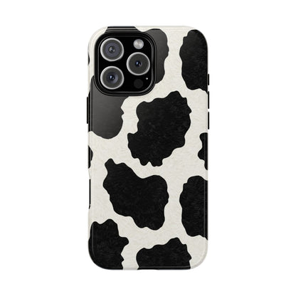 Black & White Cow Print Phone Case | Western Aesthetic iPhone & Samsung Tough Case