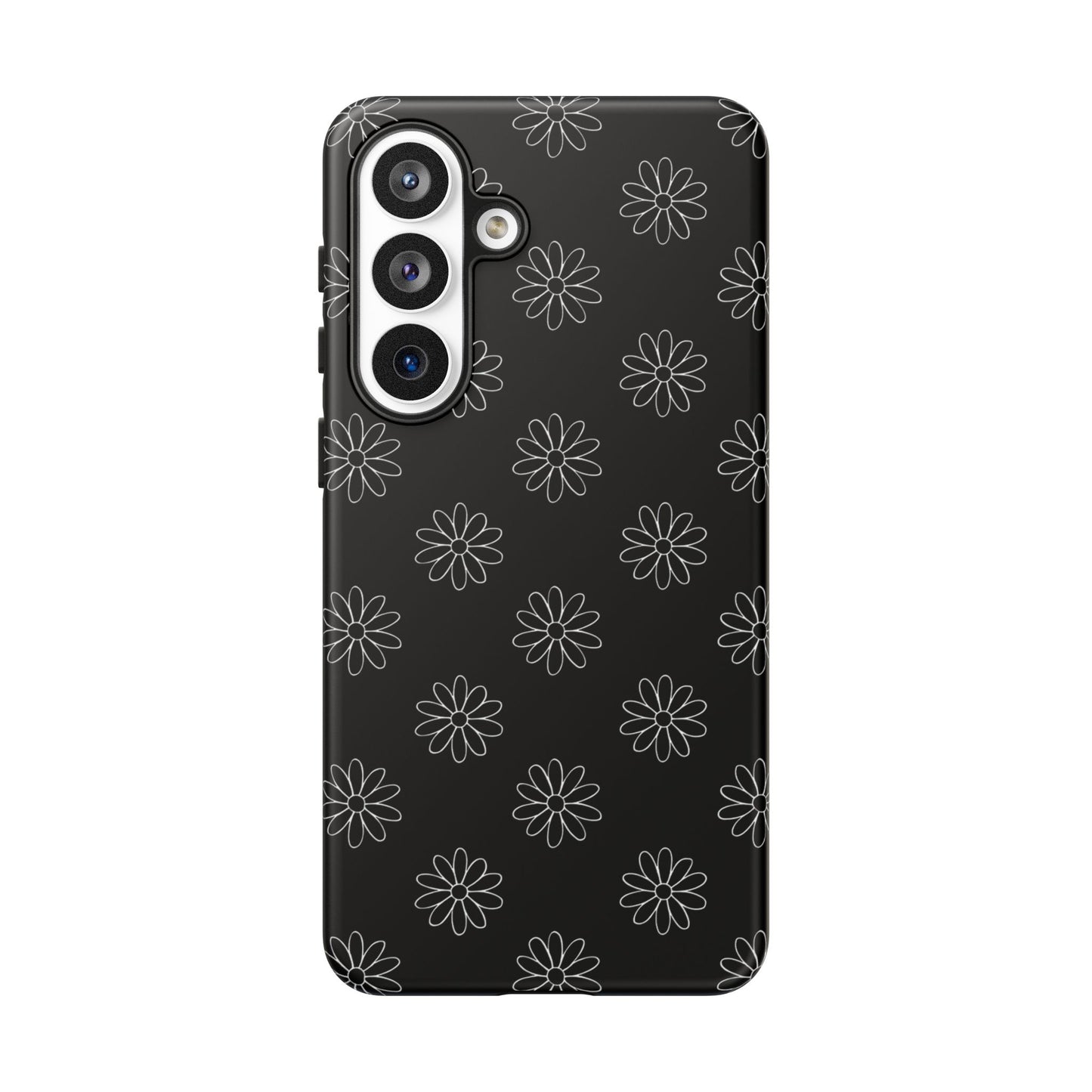 Black Daisy Floral Phone Case – Slim Protective Tough Case for Iphone, Samsung Galaxy and Pixel