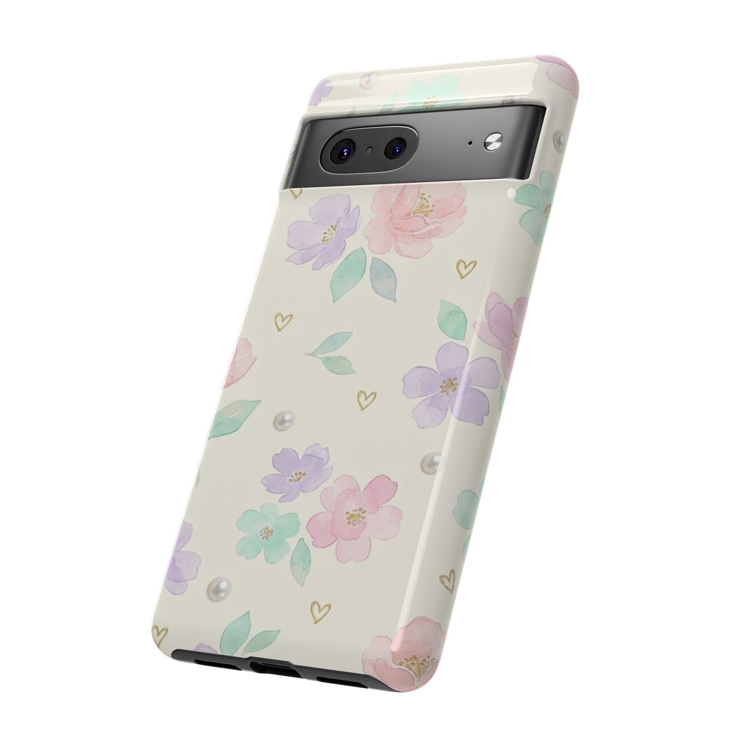 Pastel Floral Phone Case – Coquette Watercolor Flower Hearts Tough Case (iPhone, Samsung, Pixel)
