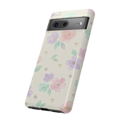 Pastel Floral Phone Case – Coquette Watercolor Flower Hearts Tough Case (iPhone, Samsung, Pixel)