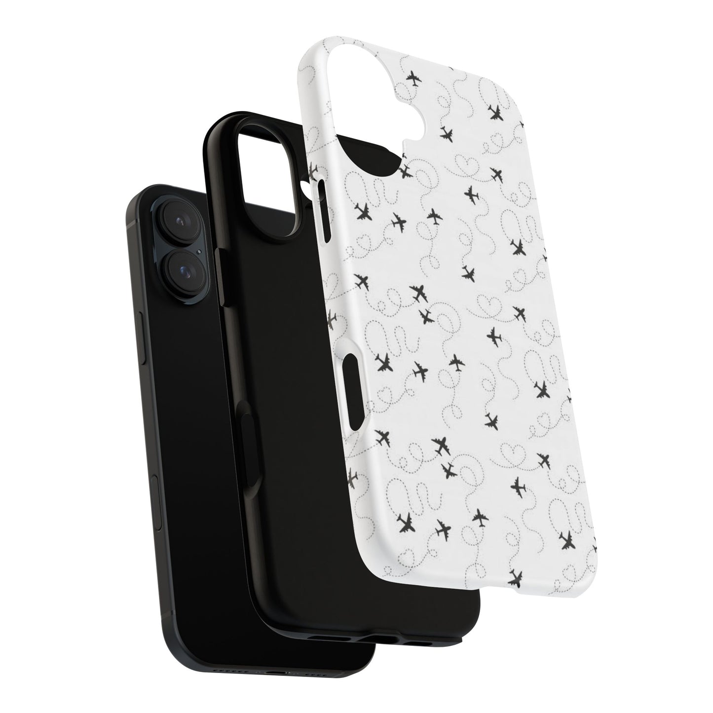 Minimal Paper Airplane Pattern Phone Case – Black White Aesthetic Tough Cover