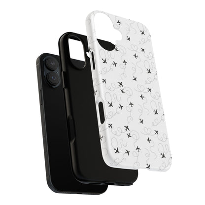 Minimal Paper Airplane Pattern Phone Case – Black White Aesthetic Tough Cover