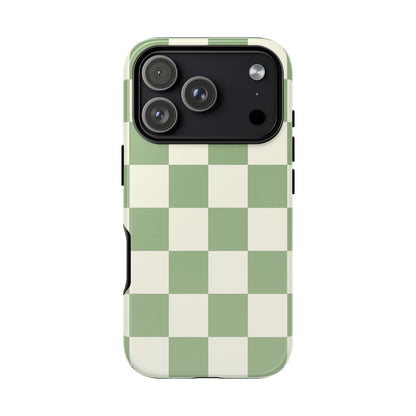 Sage Green Checkerboard Phone Case | Minimal Aesthetic Checkered iPhone & Samsung Tough Case