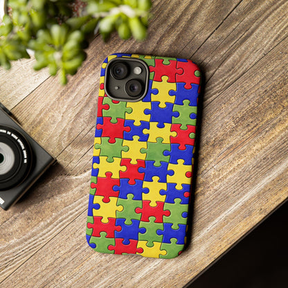 Colorful Puzzle Phone Case, Autism Awareness Jigsaw Design, Tough Protective Case, iPhone & Samsung Case, Vibrant Puzzle Pattern