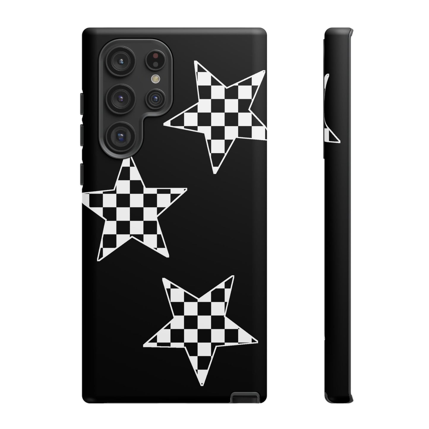 Checkered Star Tough Phone Case – Black Retro Graphic Protective Cover for Iphone, Samsung Galaxy and Pixel