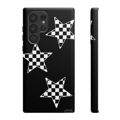 Checkered Star Tough Phone Case – Black Retro Graphic Protective Cover for Iphone, Samsung Galaxy and Pixel