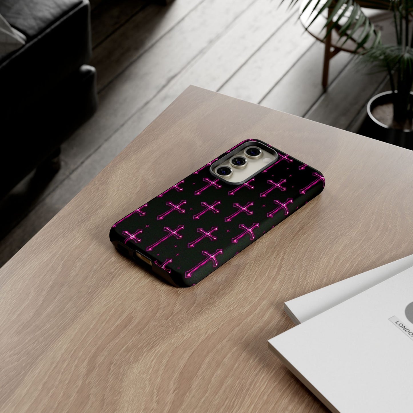 Neon Pink Cross Pattern Phone Case | Tough Protective Case for Iphone, Samsung Galaxy and Pixel