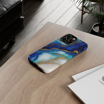 Blue & Gold Marble Phone Case – Luxury Resin Art Tough Case (iPhone, Samsung, Pixel)