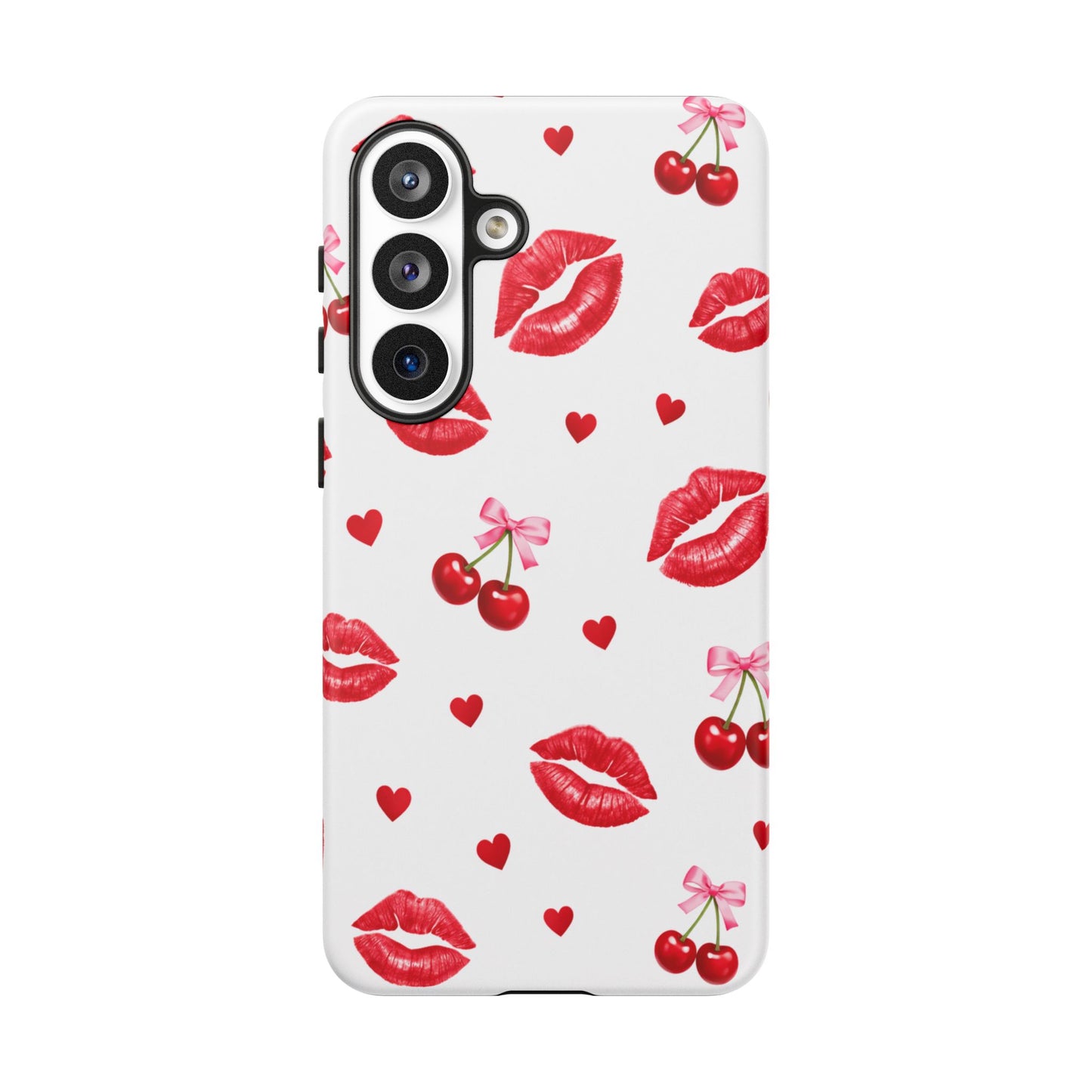 Red Lips & Cherry Phone Case – Y2K Retro Aesthetic Tough Cover
