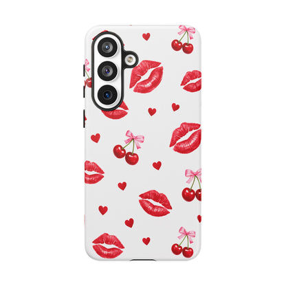 Red Lips & Cherry Phone Case – Y2K Retro Aesthetic Tough Cover