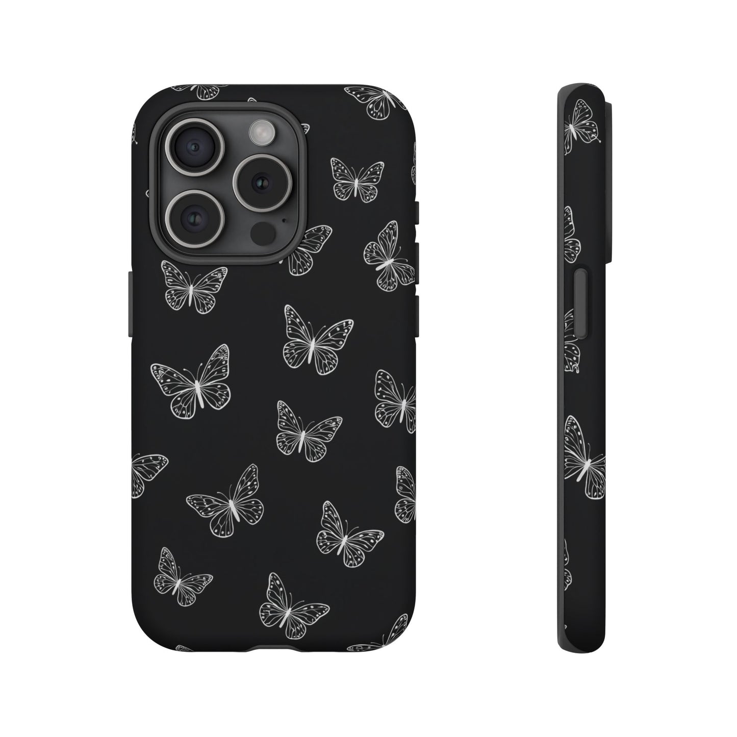 White Butterfly Pattern Phone Case – Dark Aesthetic Monochrome Tough Cover