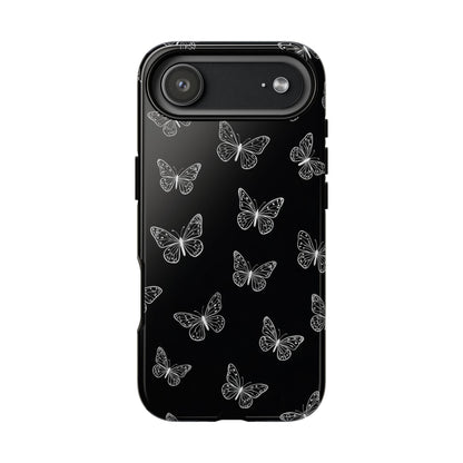White Butterfly Pattern Phone Case – Dark Aesthetic Monochrome Tough Cover