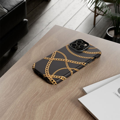 Luxury Gold Chain Phone Case – Black Designer Style Tough Protective Cover for Iphone, Samsung Galaxy and Pixel