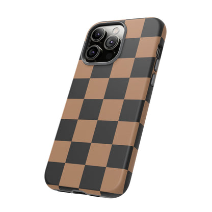 Brown Checkered Phone Case | Aesthetic Checkerboard iPhone & Samsung Tough Case