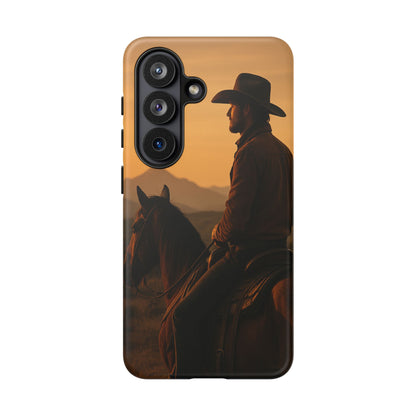 Western Cowboy Sunset Phone Case | Horse Rider Desert Aesthetic Tough Protective Case