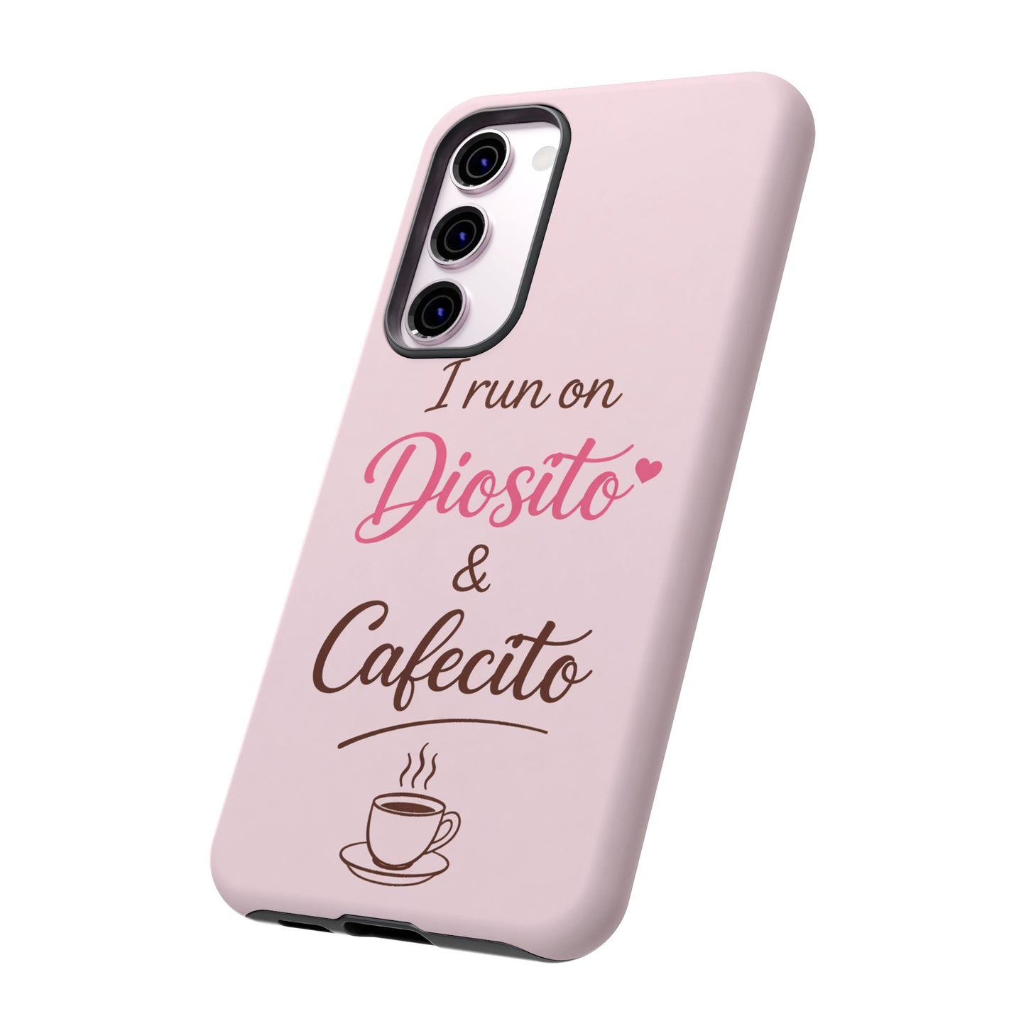 I Run on Diosito y Cafecito Phone Case, Pink Aesthetic Latina Faith Coffee Case, Girly Protective iPhone Samsung Cover
