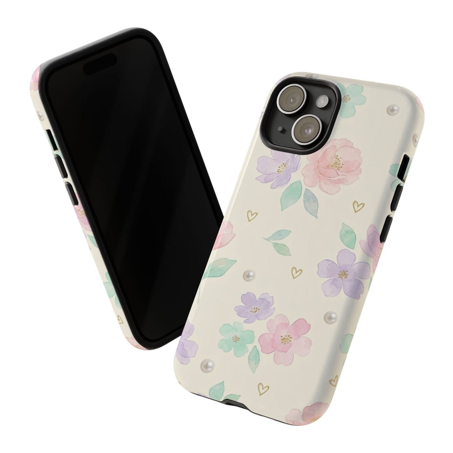 Pastel Floral Phone Case – Coquette Watercolor Flower Hearts Tough Case (iPhone, Samsung, Pixel)