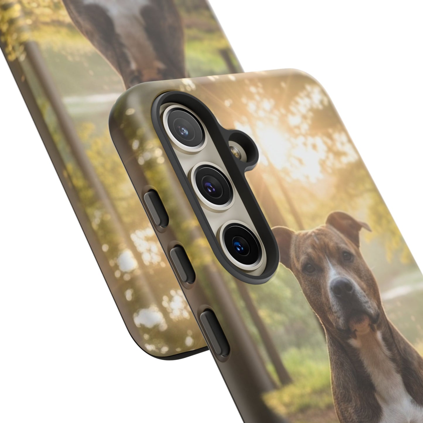 Pitbull Portrait Phone Case | Dog Lover Tough Case, Sunset Forest