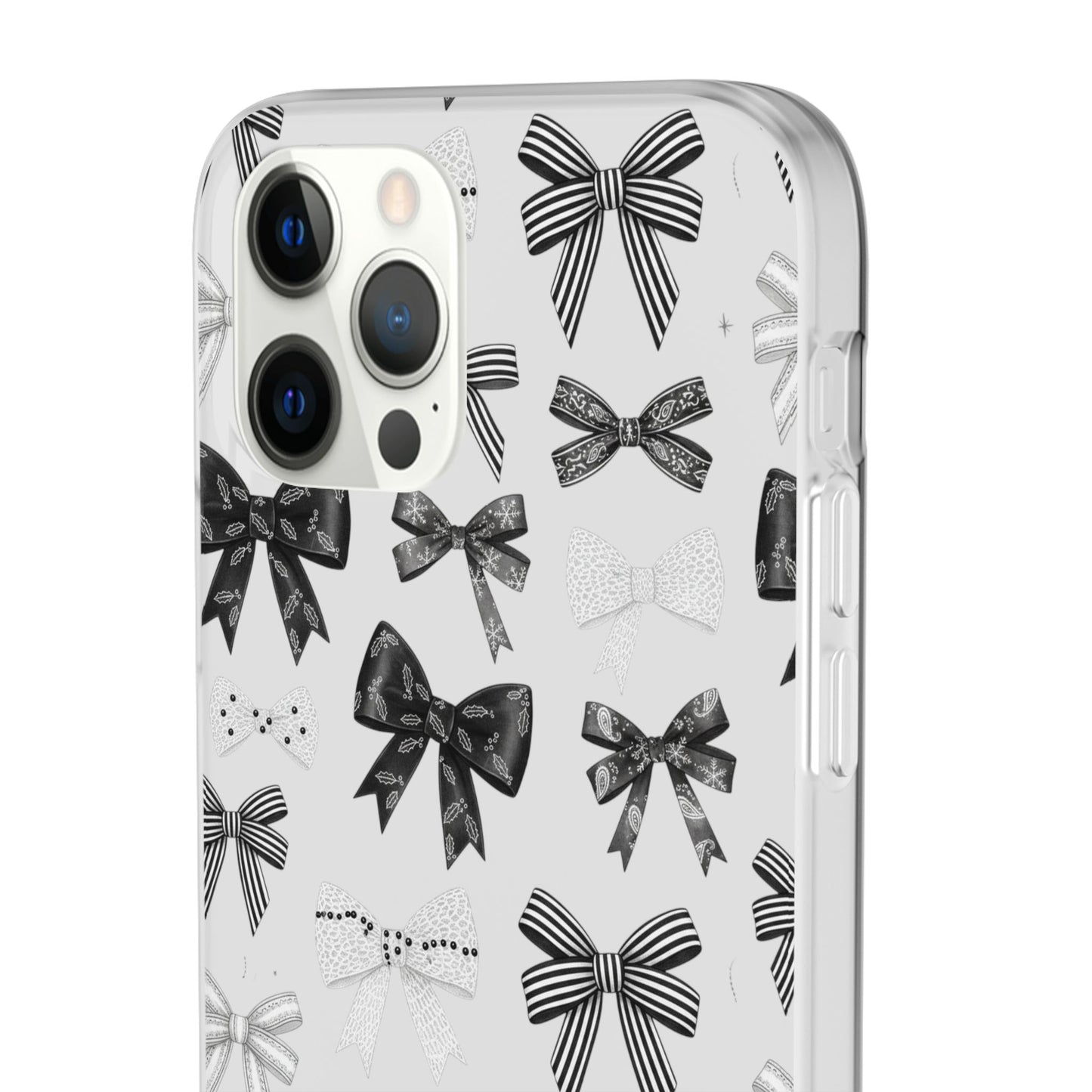 Black & White Bow Pattern Phone Case | Minimal Coquette Flexi Case