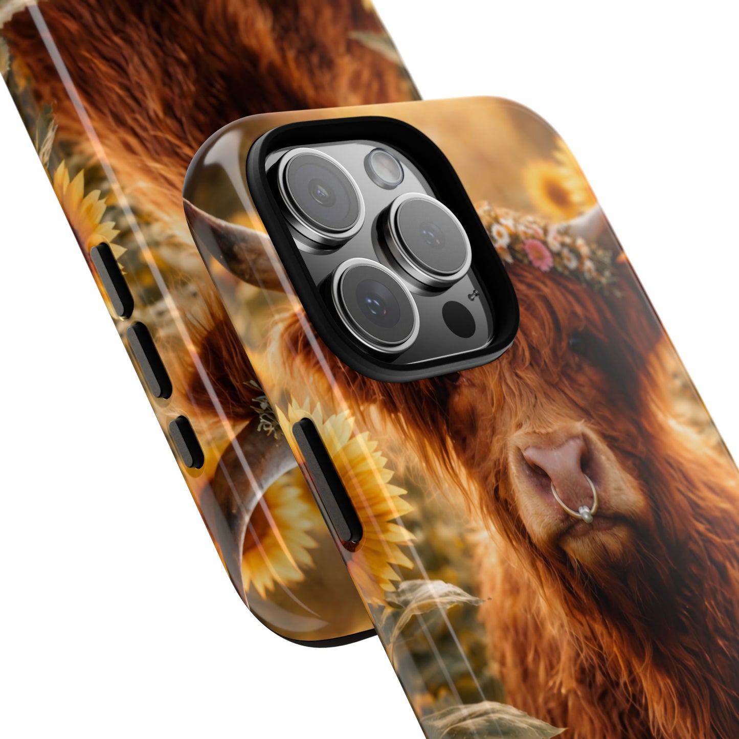 Highland Cow Sunflower Phone Case | Floral Farmhouse iPhone, Samsung Galaxy and Pixel Cover
