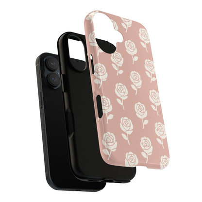 White Rose Pattern Tough Phone Case | Elegant Floral Aesthetic Case for Iphone, Samsung Galaxy and Pixel
