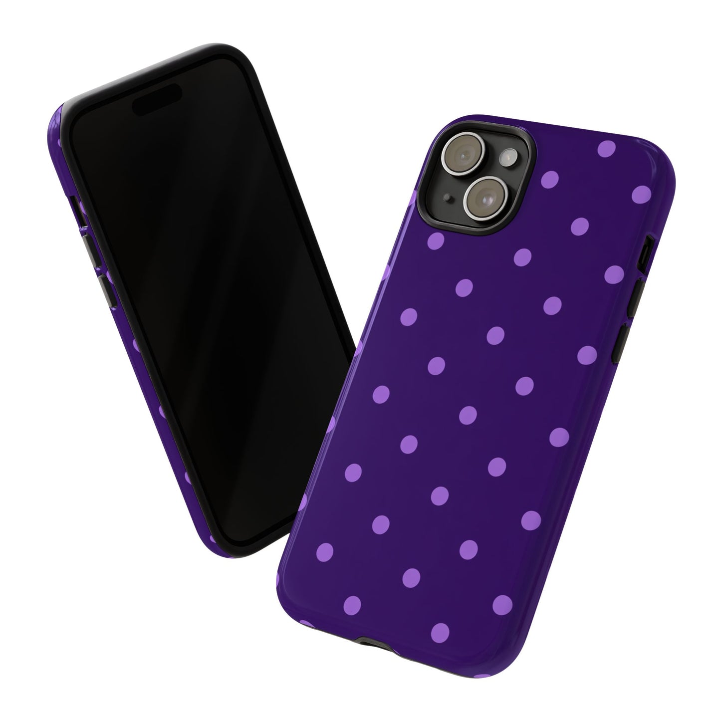 Purple Polka Dot Tough Phone Case – Cute Stylish Durable Protective Cover for Iphone, Samsung Galaxy and Pixel