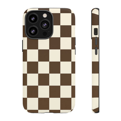 Mocha Checkerboard Phone Case | Neutral Aesthetic Tough Case
