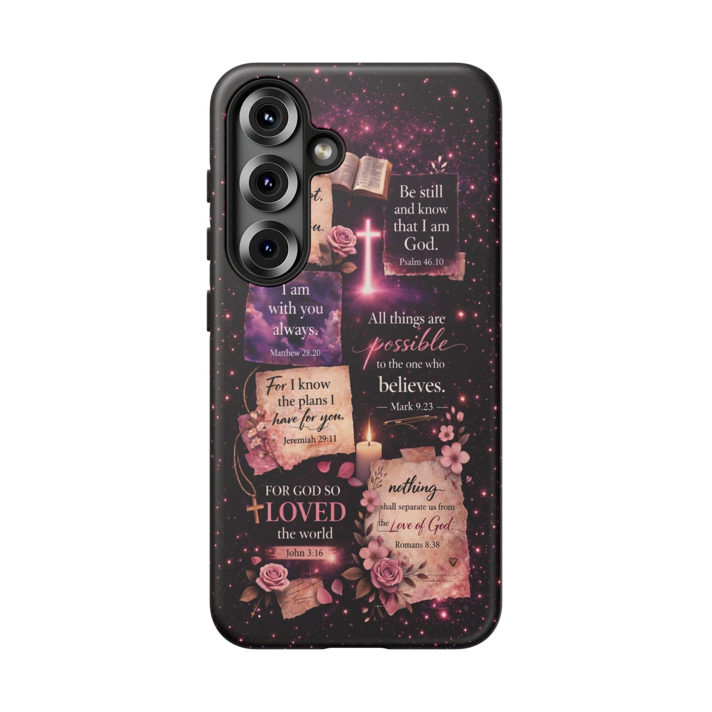 Christian Bible Verse Phone Case Pink Floral Faith Tough Protective Cover Gift