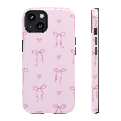 Pink Bow Heart Aesthetic Phone Case – Coquette Cute Tough Cover