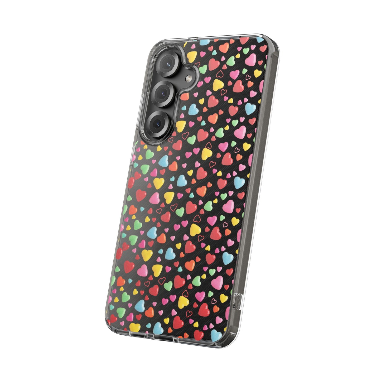 Colorful Heart Clear Phone Case | Impact-Resistant Valentine Aesthetic Case