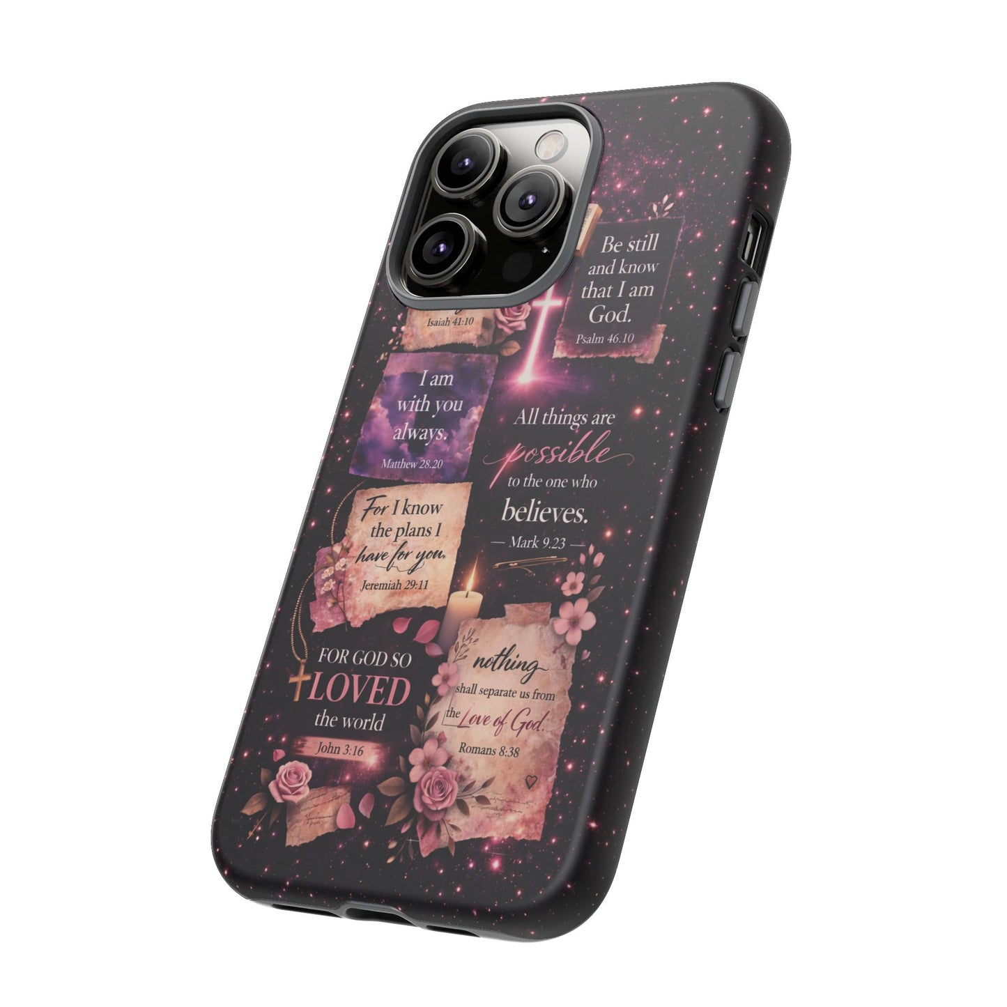 Christian Bible Verse Phone Case Pink Floral Faith Tough Protective Cover Gift