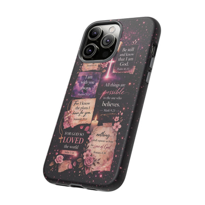 Christian Bible Verse Phone Case Pink Floral Faith Tough Protective Cover Gift