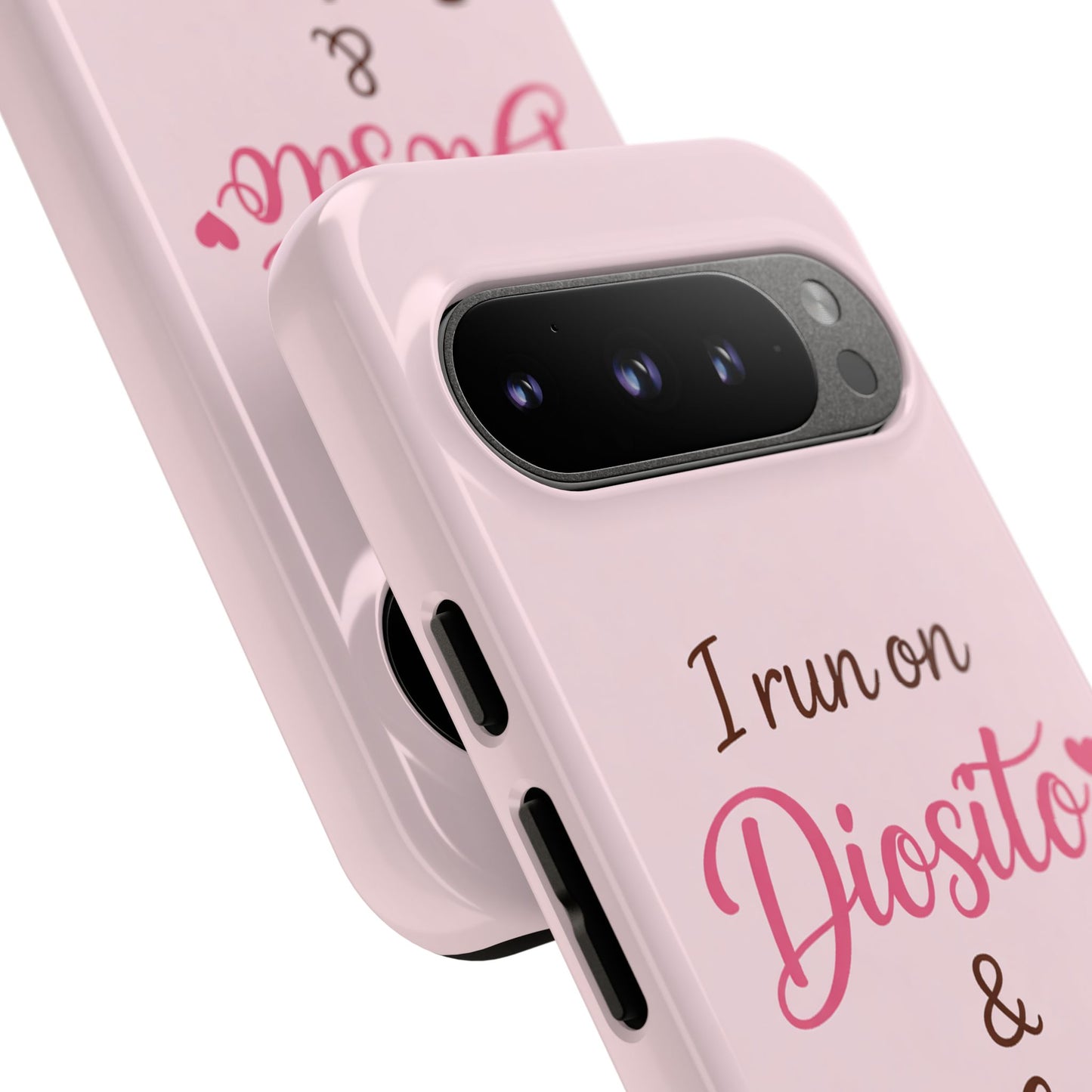 I Run on Diosito y Cafecito Phone Case, Pink Aesthetic Latina Faith Coffee Case, Girly Protective iPhone Samsung Cover