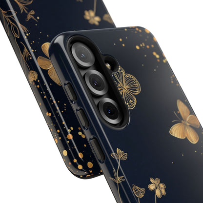 Gold Floral Butterfly Phone Case, Dark Aesthetic Botanical, Elegant Black Luxury iPhone Samsung Cover