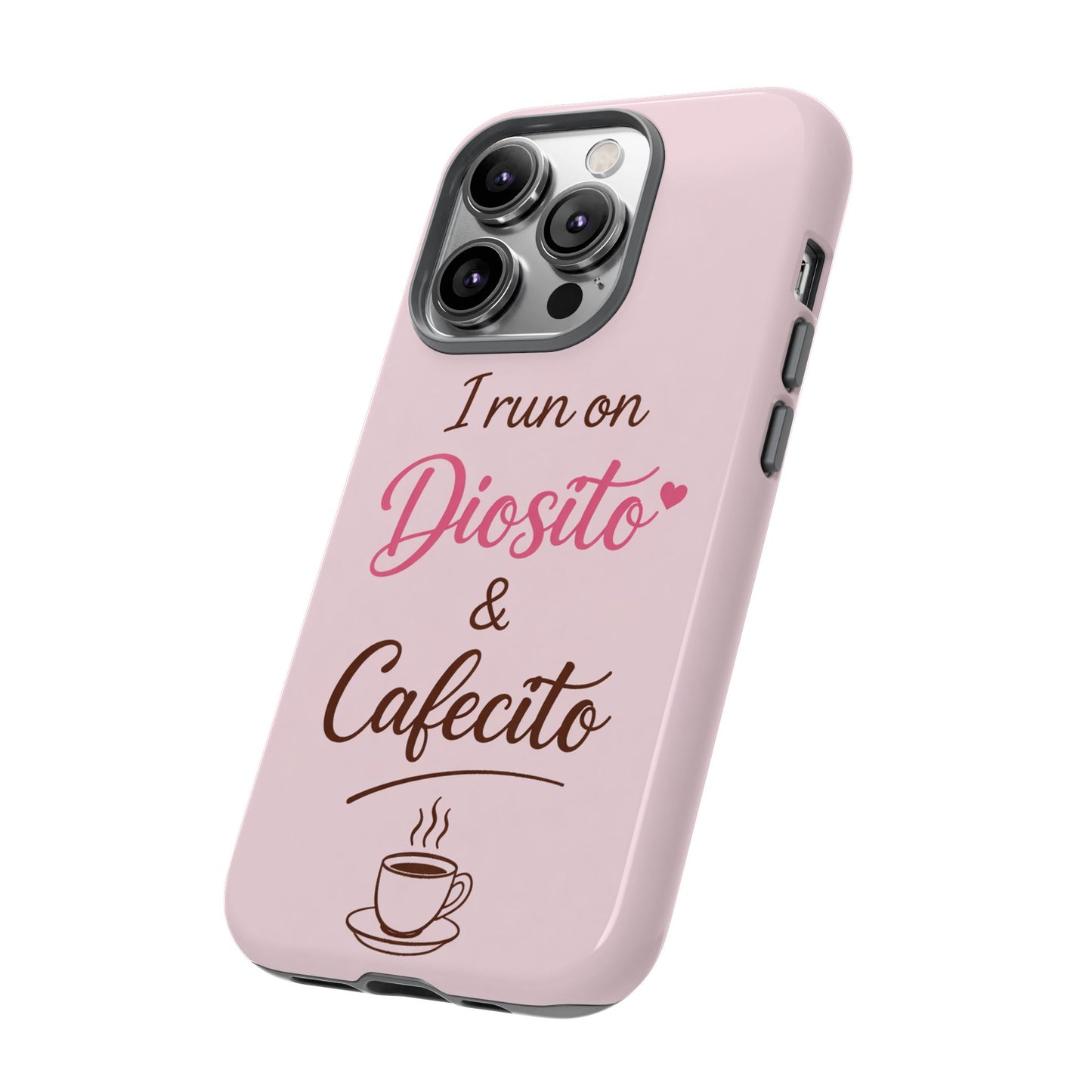 I Run on Diosito y Cafecito Phone Case, Pink Aesthetic Latina Faith Coffee Case, Girly Protective iPhone Samsung Cover