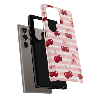 Coquette Cherry Bow Phone Case | Cute Pink Aesthetic Cherry Pattern Tough Case for iPhone & Samsung
