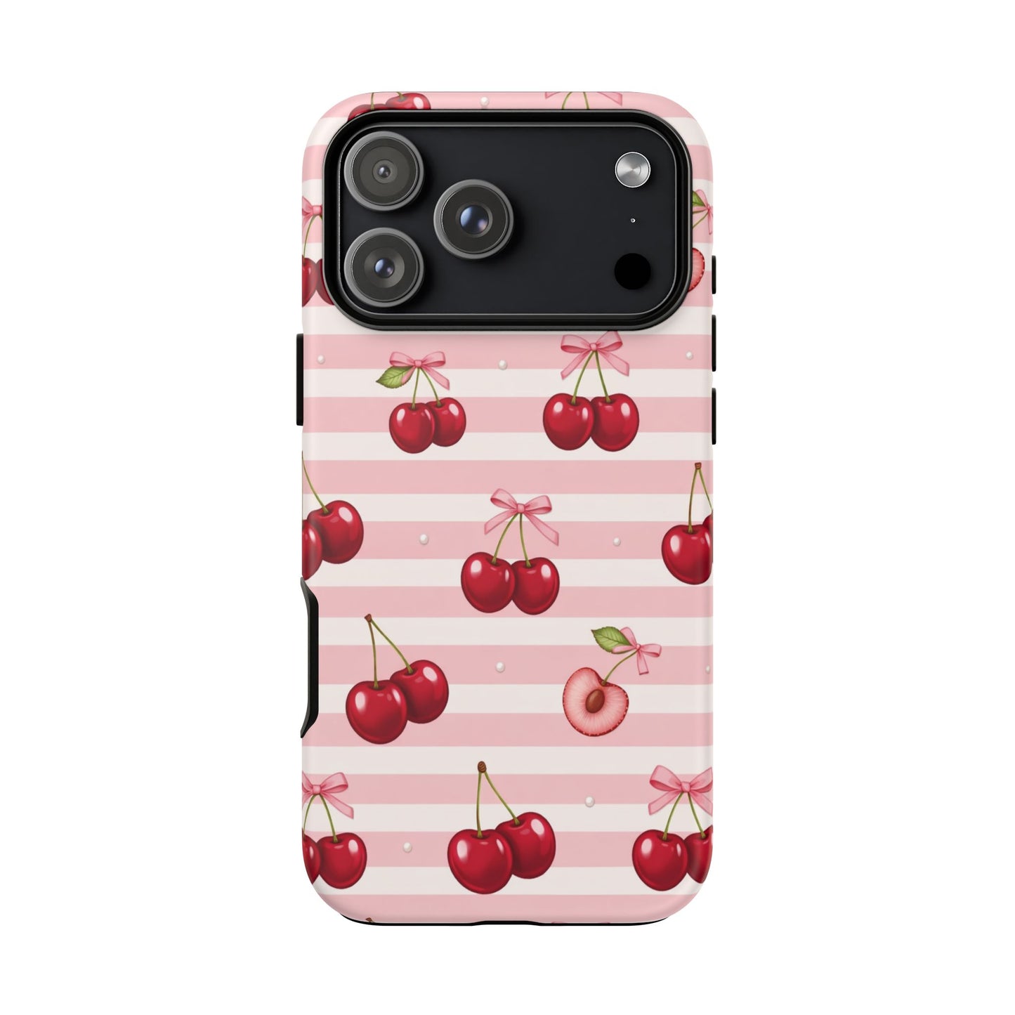 Coquette Cherry Bow Phone Case | Cute Pink Aesthetic Cherry Pattern Tough Case for iPhone & Samsung
