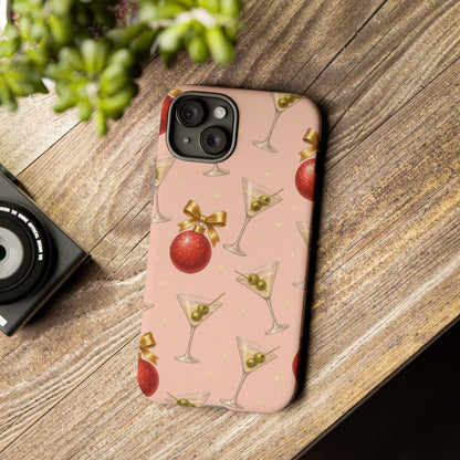 Cocktail Ornament Phone Case – Pink Martini & Cherry Pattern | Glossy or Matte for Iphone, Samsung Galaxy and Pixel