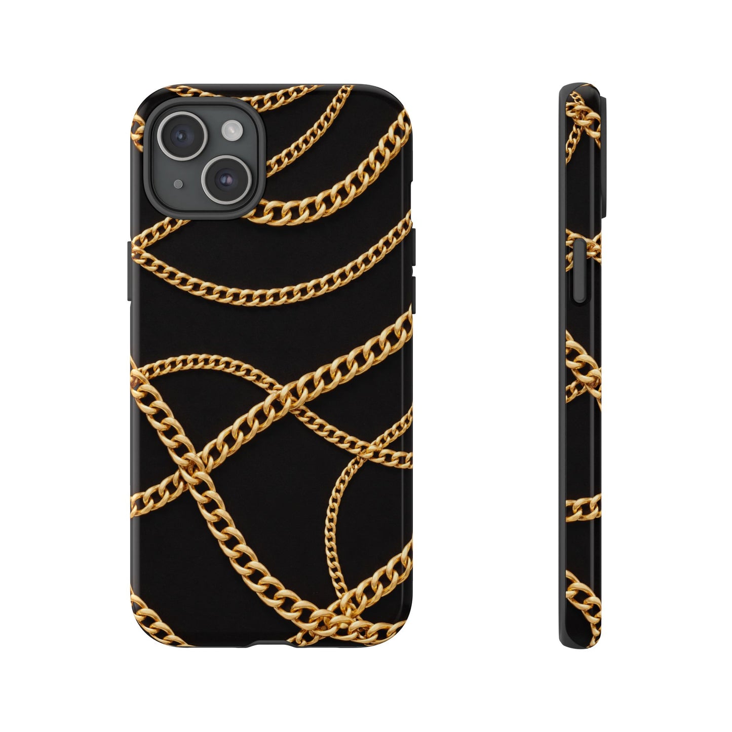 Luxury Gold Chain Phone Case – Black Designer Style Tough Protective Cover for Iphone, Samsung Galaxy and Pixel