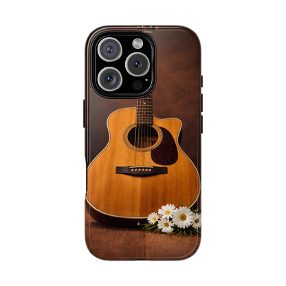 Acoustic Guitar Daisy Phone Case | Rustic Music Lover Tough Cover