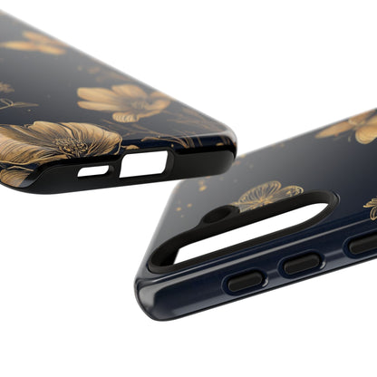 Gold Floral Butterfly Phone Case, Dark Aesthetic Botanical, Elegant Black Luxury iPhone Samsung Cover