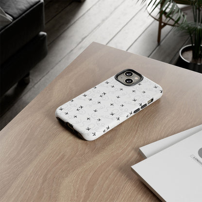 Minimal Paper Airplane Pattern Phone Case – Black White Aesthetic Tough Cover