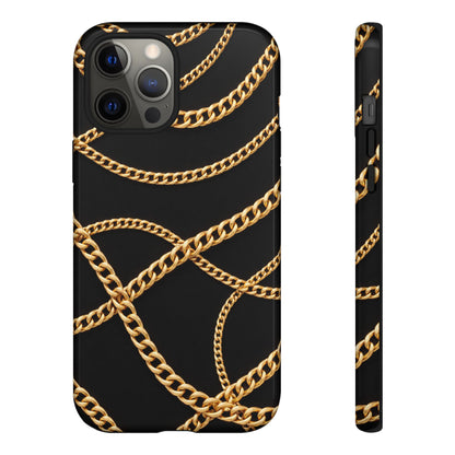 Luxury Gold Chain Phone Case – Black Designer Style Tough Protective Cover for Iphone, Samsung Galaxy and Pixel